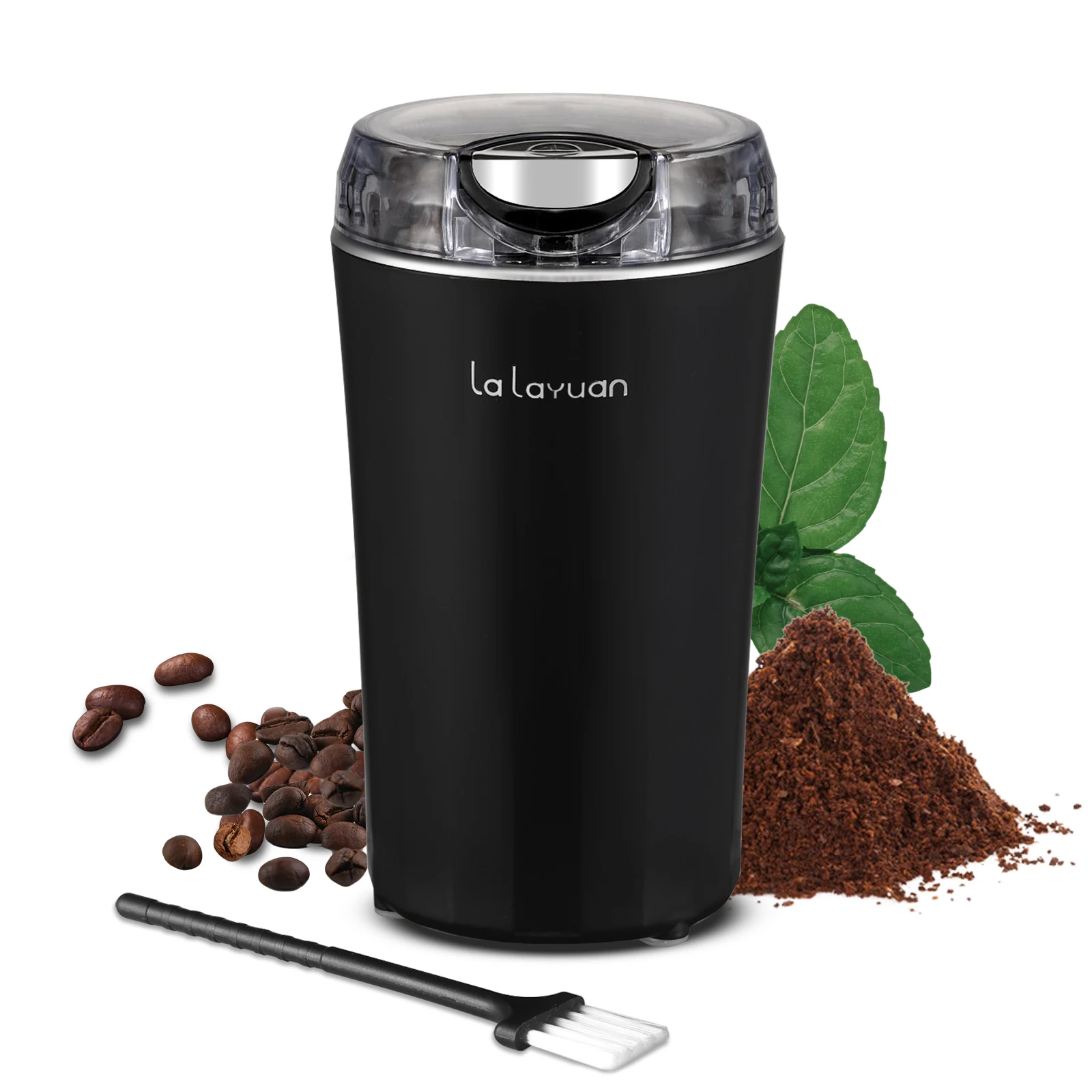 Coffee Bean Grinder Electric, Food Processor, Food Mixer, 200W Powerful Spice Grinder Electric, 12 Cups/2.7oz,with Brush,Black