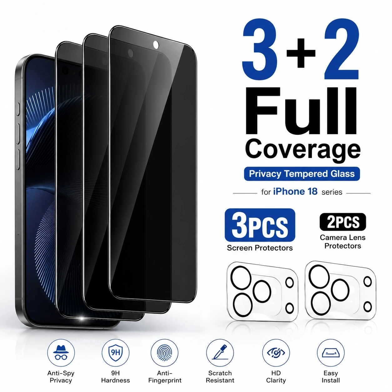 3pcs 3pcs Anti-peep Tempered Glass Screen Protectors with 2 Camera Lens Protectors for iPhone 18/17/16/15/14/13/12 Pro Max/Pro Series - Aliexpress Deal