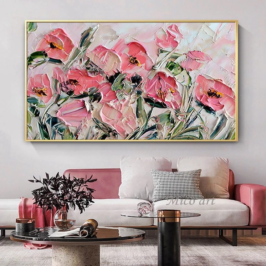 Knife Thick Flower Art Oil Painting 100% Hand Drawn Heavy Textured Wall Decoration Canvas Art Floral Pictures For Living Room