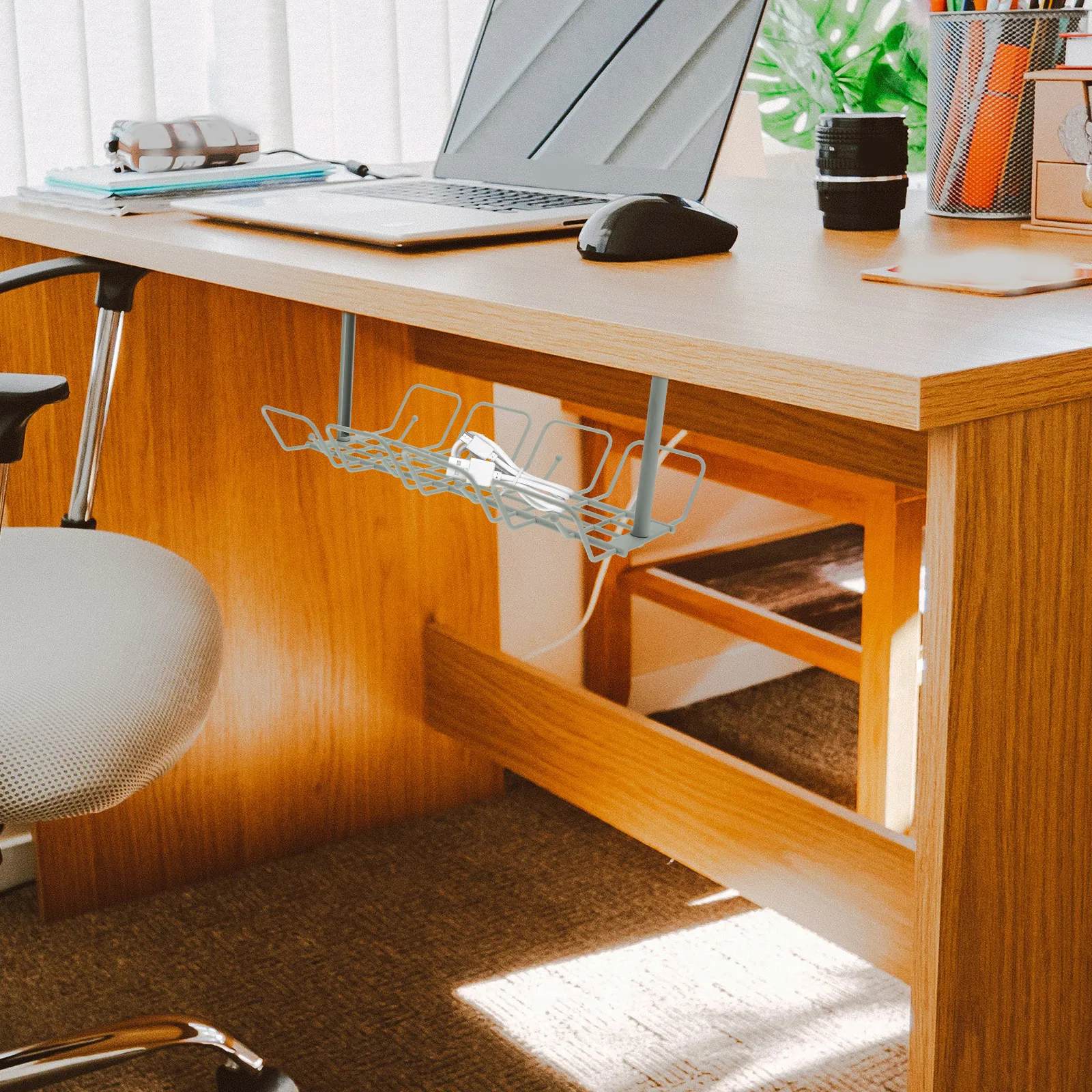 

2pcs Desk Cable Organizer Under Table Power Strip Olive Green Tray Non Drilling Management Desk Bottom Shelf Storage Strong