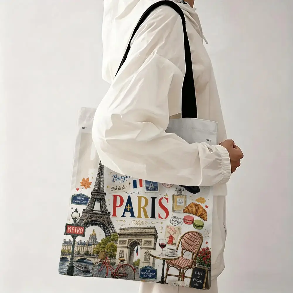 World-Famous Tourist Attractions Storage Bags Storage Bags Canvas Tote Bag Large Capacity Shoulder Fashion Eco Shopping Handbag