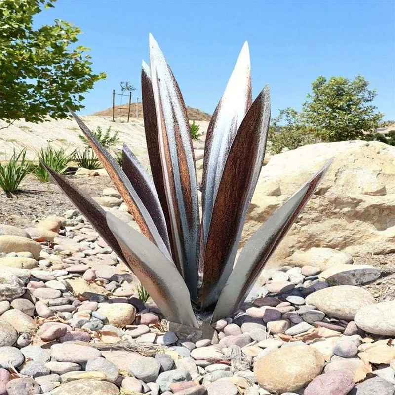 1 Piece Tequila Rustic Sculpture DIY Metal Agave Plant Rustic Hand Painted Metal Agave Garden Yard Art Decoration 55CM