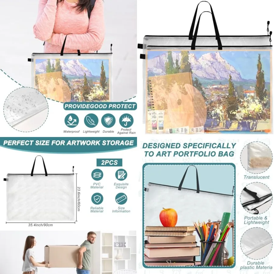 24 x 36 Zoll Kunst-Portfolio-Koffer, Kunst-Portfolio-Tasche, große Poster-Aufbewahrungstasche mit Reißverschluss und Griff für Künstler, langlebiges Portfolio