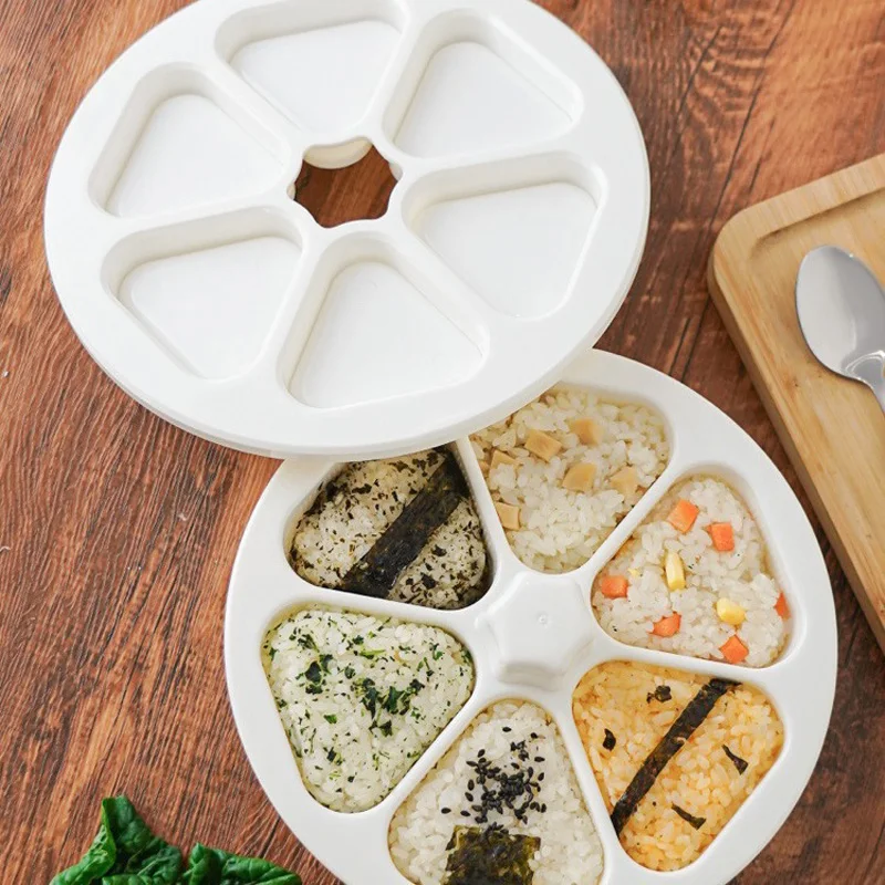 

6 in 1 Sushi Maker Box Onigiri Mold Triangle Sushi Mold Rice Ball Mold Press Making Storing Sushi Lunch Bento