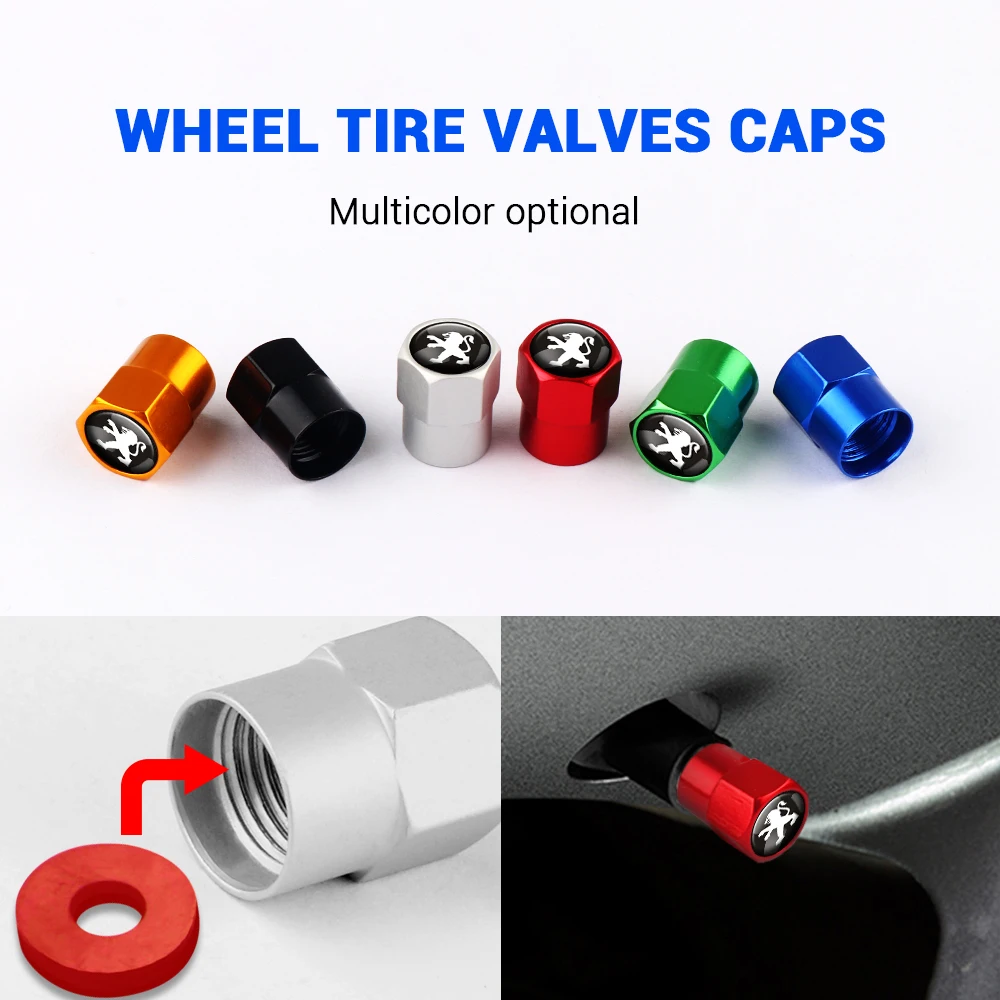 4 Uds. Tapas de válvula de aire con logotipo de Metal para coche, cubierta antipolvo para neumáticos, accesorios para automóviles para Peugeot 208 3008 308 301 207 107 508 607 106 406 407 307