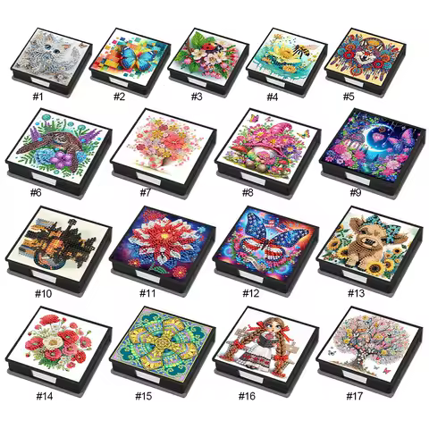 Animals Leather Diamond Painting Notecard Box Gem Art Sticky Note Holder Rhinestones Post It Dispenser for Adults Beginners