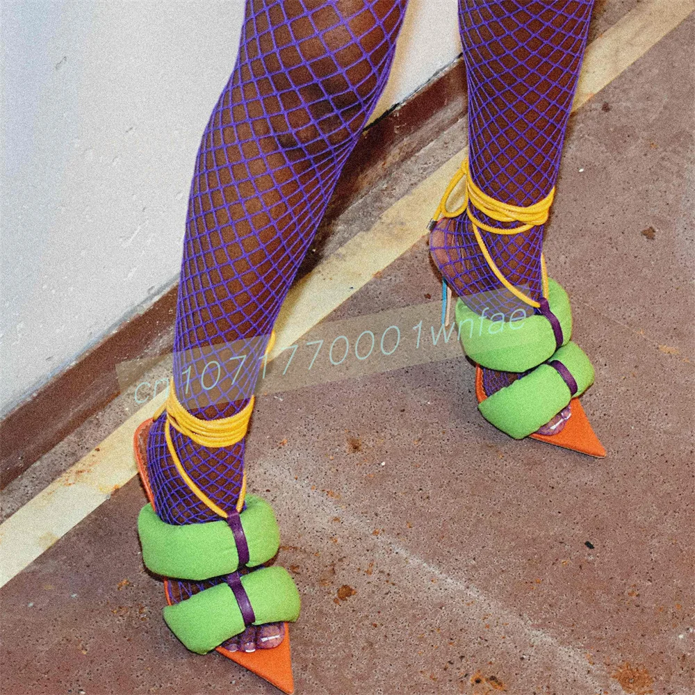 Ankle Wrap Lace Up Heel Sandals Pointed Toe Padded Strap Stiletto Heels Summer Night Club Street Fashion Women Strap High Heels