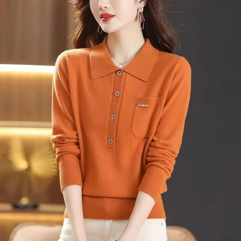 

Internet Celebrity Hot POLO Autumn and Winter New German Velvet Warm Meat Cover Button Pocket Long Sleeve Solid Color Base Top