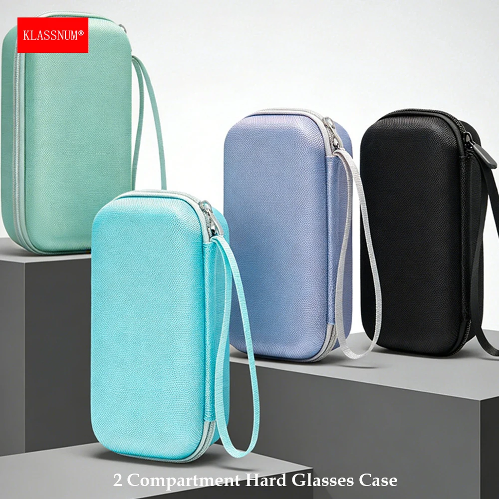 KLASSNUM 2 Compartment Hard Glasses Case EVA Oxford Cloth Rigid Shockproof Women Men Portable Travel Sunglasses Storage Case