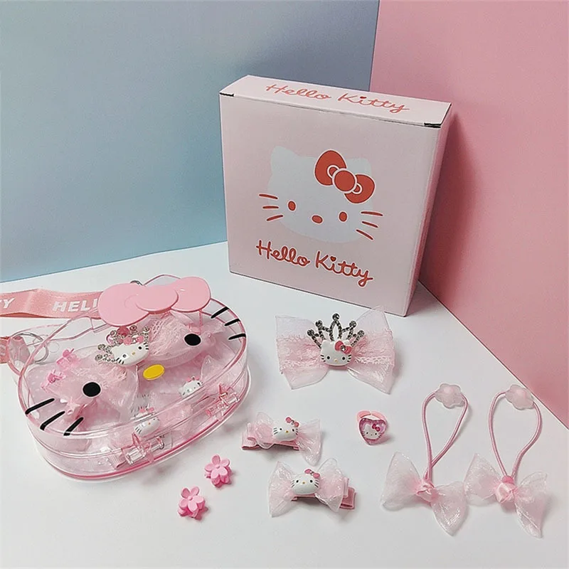 New Kawaii Cute Sanrio Hello Kitty Card Issuance Set Hair Accessories Gift Box Cartoon Children Little Crown Anime Toys For Girl