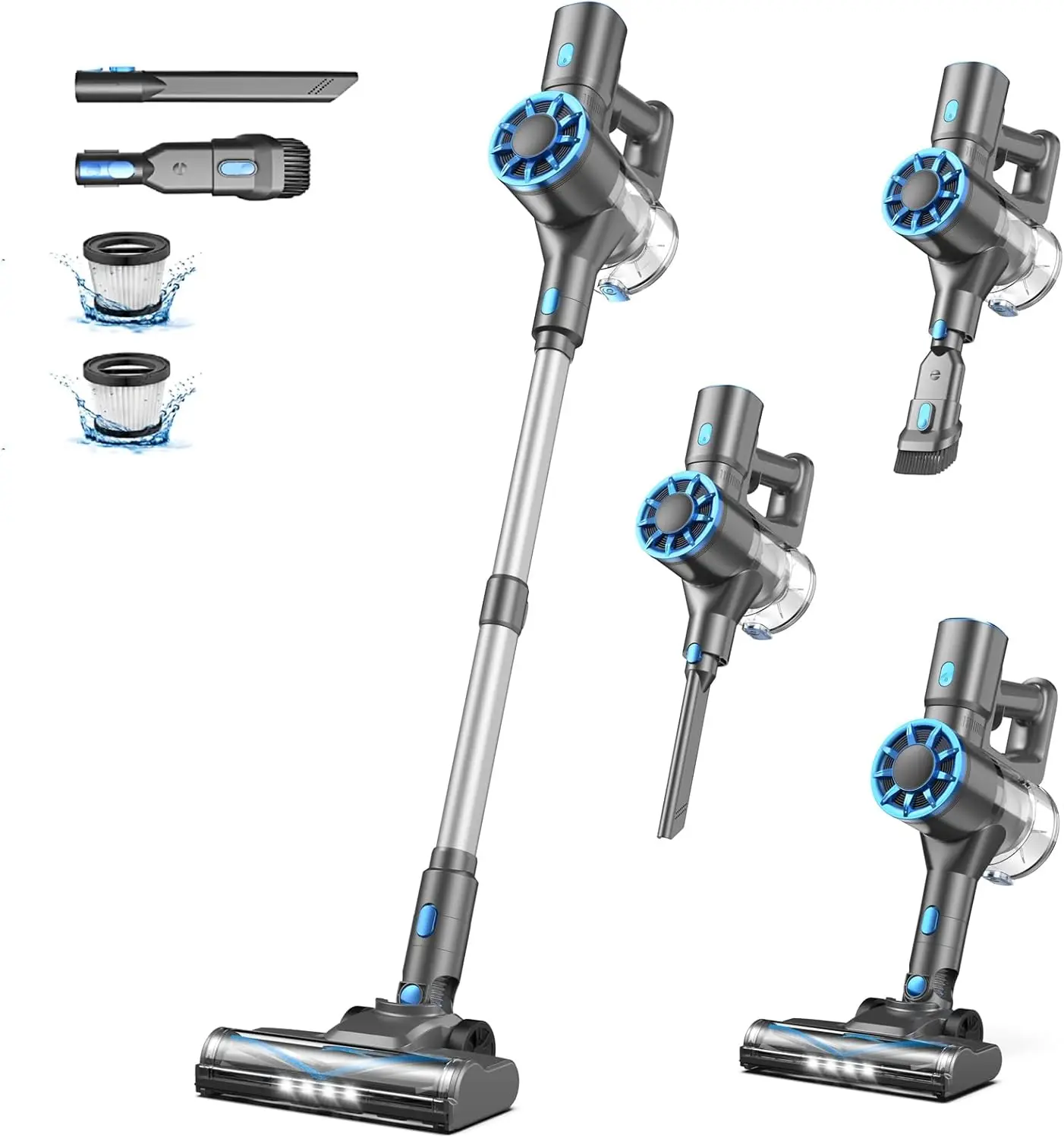 

Cordless Stick Vacuum Cleaner with Self-Standing, 8-in-1 Vacuum Cleaners for Home, Lightweight Powerful Vacuum with LED