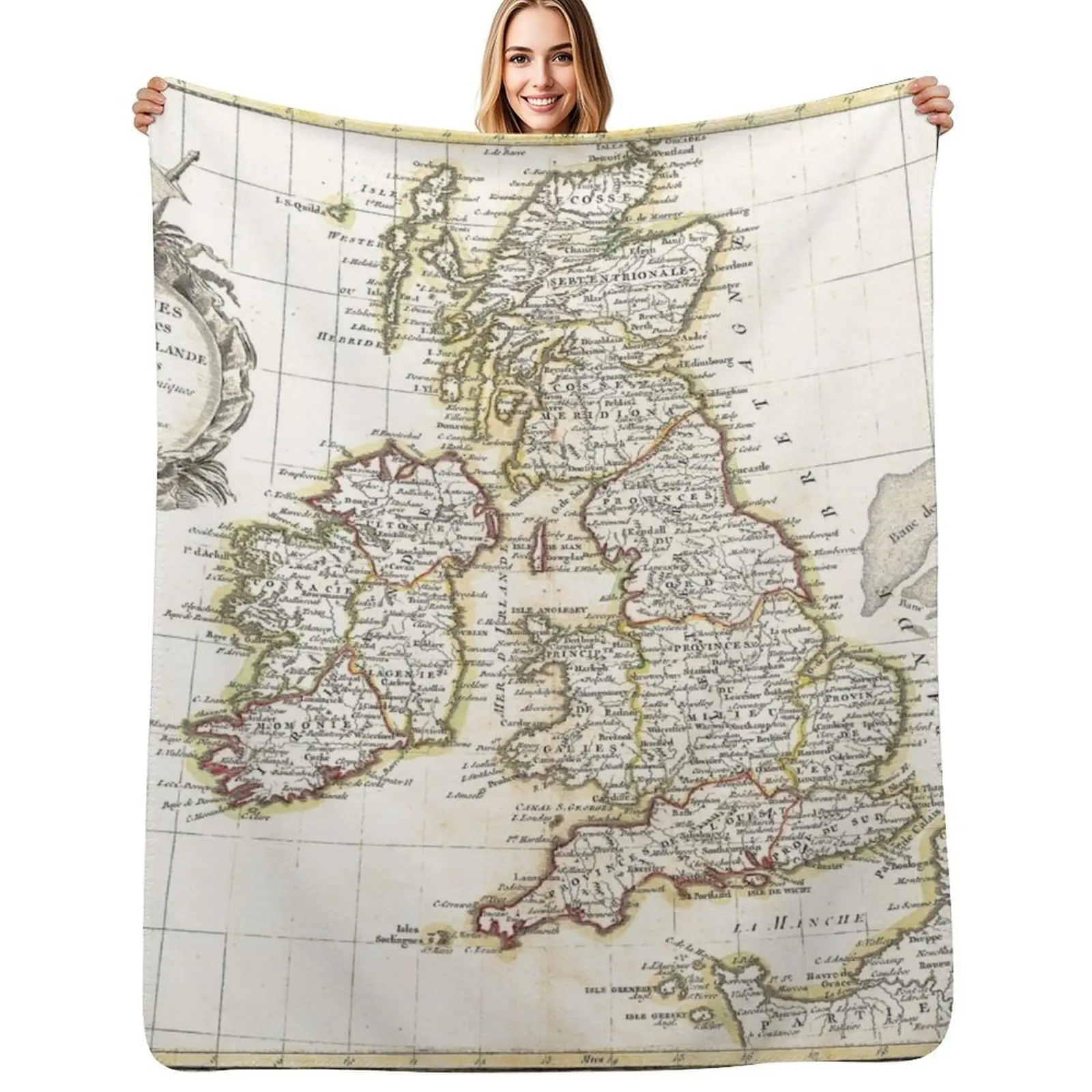 BRITISH ISLES UK EUROPE 1771 - Vintage Antique Map Art, Unique Classic Style, Aesthetic Original Retro Decor, Old Throw Blanket
