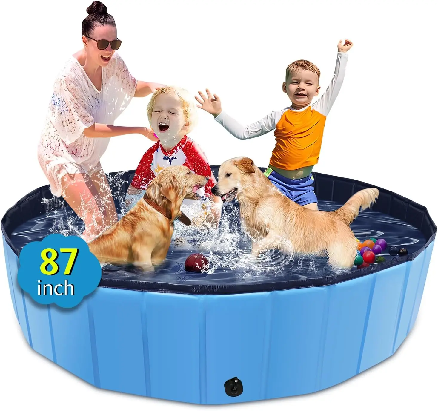 

Foldable Dog Pool 87" x 14" Large Kiddie Pool with Hard Plastic, Non-Slip Dog Bath Tub for Outdoor Backyard, Collapsible Swimming Pool for Kids Dogs Pets (Blue)