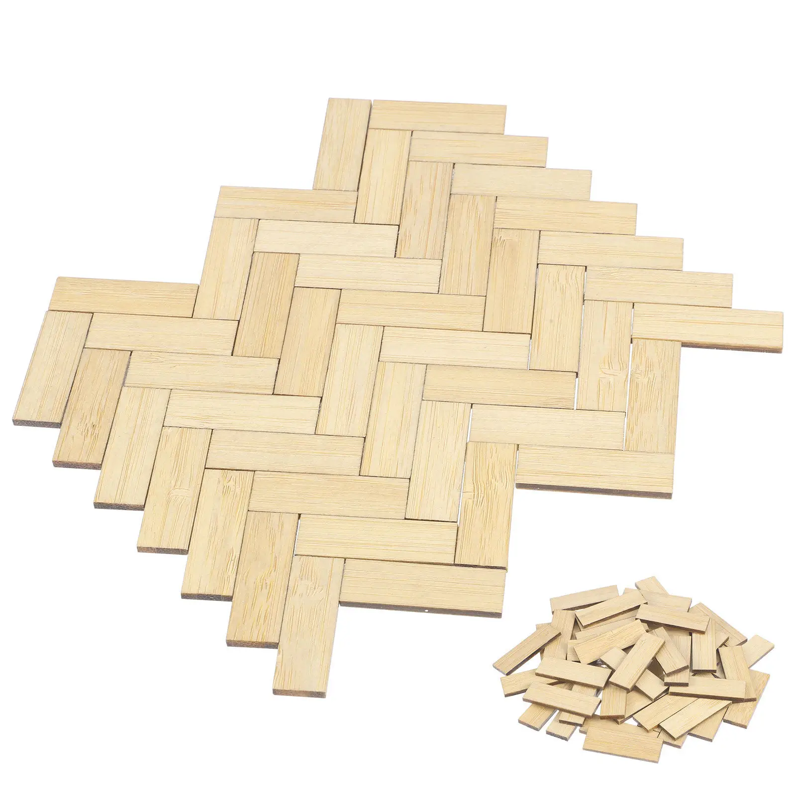 48Pcs Miniature Dollhouse Flooring Bamboo Wood Floorboards Realistic Wood Grain Texture DIY Assembly for Tiny House Interior view 4