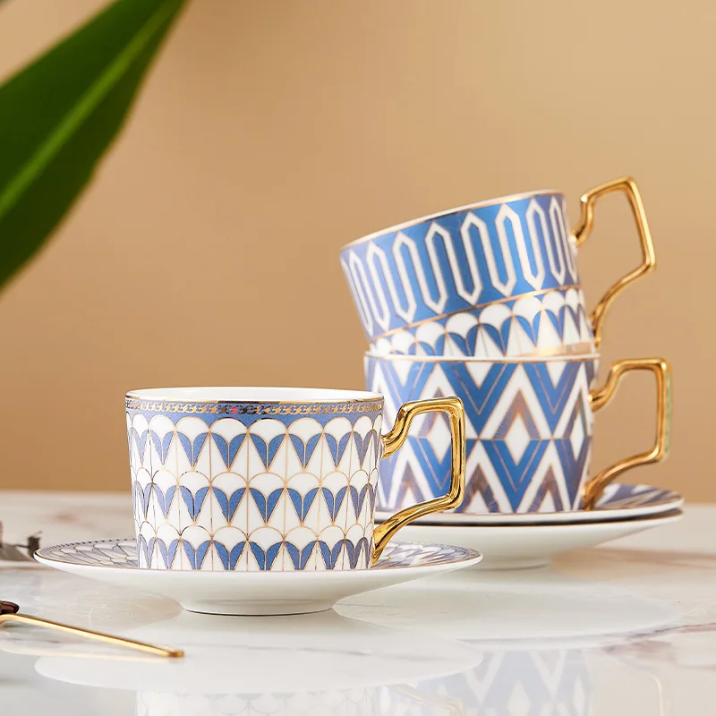 Luxury Coffee Cup and Saucer Set with Gold Handle British Style Afternoon Tea Set INS Home Decor Gift for Wedding Housewarming