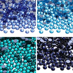 High Quality SS6-SS30 Hot Fix Glass Flatback Rhinestones Glitter Wedding Dress Round Stone Blue Iron on Rhinestone for Clothes