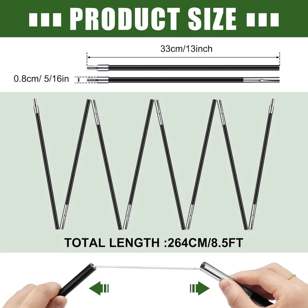 أقطاب خيمة من الألياف الزجاجية قابلة للطي، قضبان تخييم سوداء مجمعة مسبقًا للمشي لمسافات طويلة وحقائب الظهر والمغامرات الخارجية #2