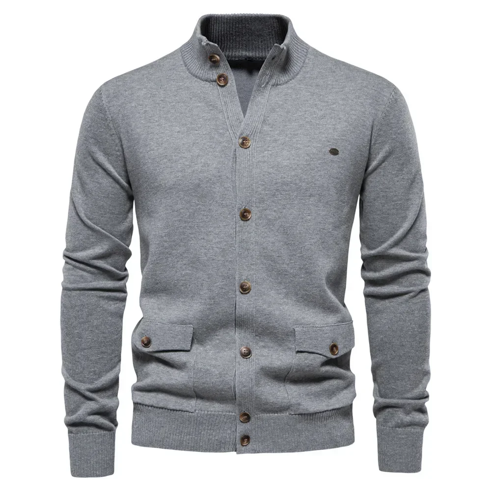 

LIBIELIY Euro-american Solid Color Casual Single-breasted Sweater Jacket With Pockets, Men's Autumn And Winter Fashion Cardigan