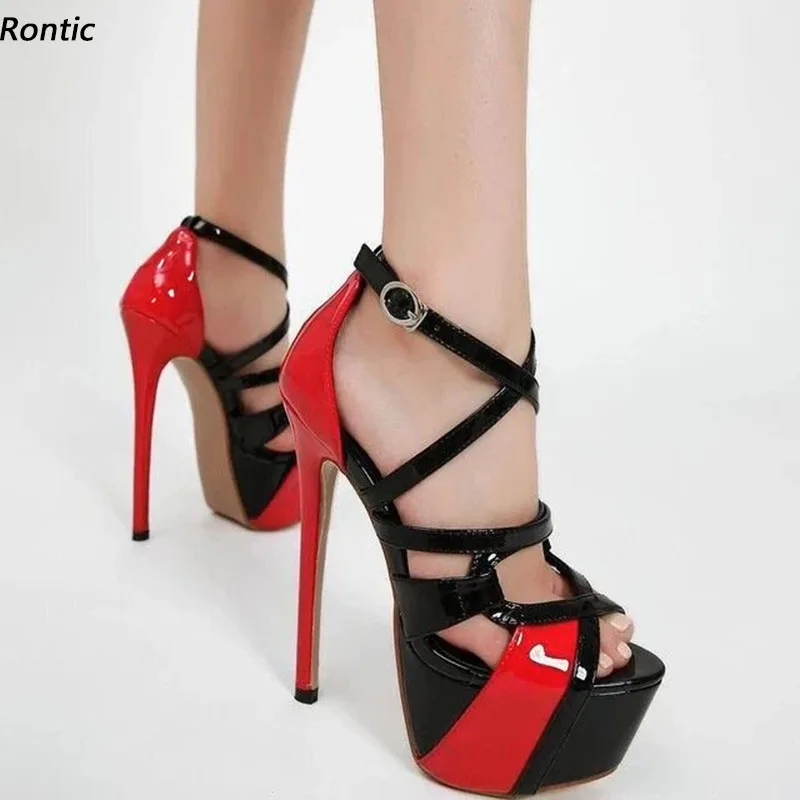 

Rontic New Women Platform Sandals Hollow Out Sexy Thin High Heels Peep Toe Red Party Shoes Ladies US Plus Size 5-20