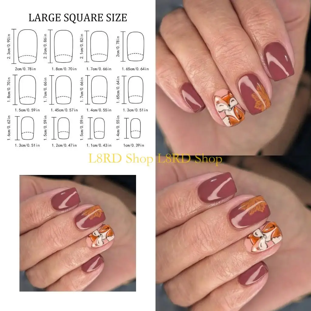 

L8RD Quick Press On Elegant Maple Designs Durability Plastic Artificial For Women Special Occasions 24pc/Box