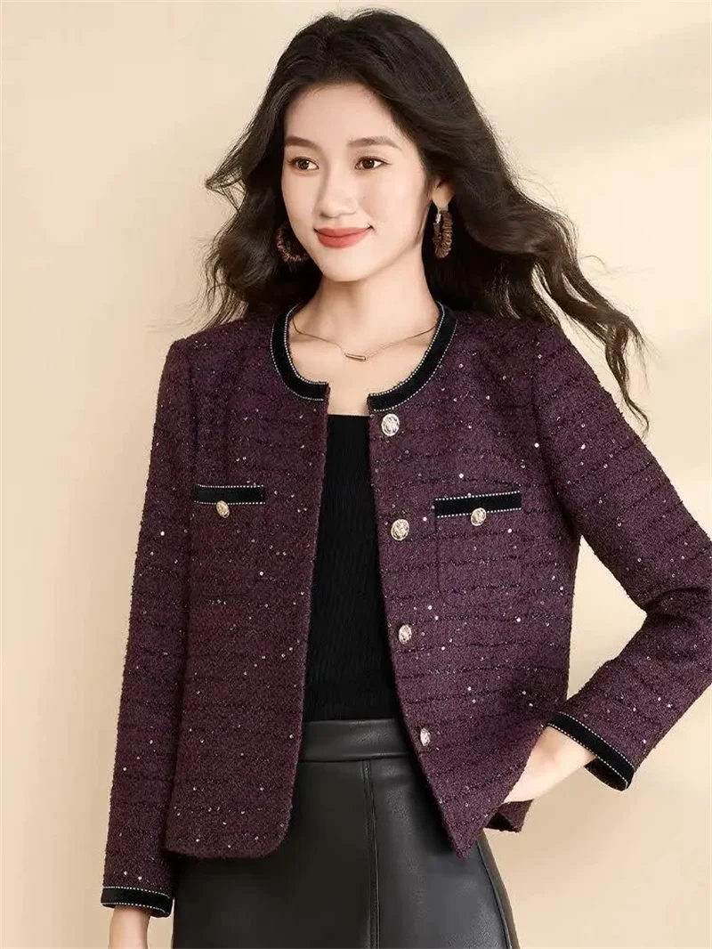 Frauen Tweed Woolen Mantel einreiher Strickjacke Kurze Jacke 2025, Frühling Herbst Kleine Duft Jacke Weibliche Oberbekleidung Tops