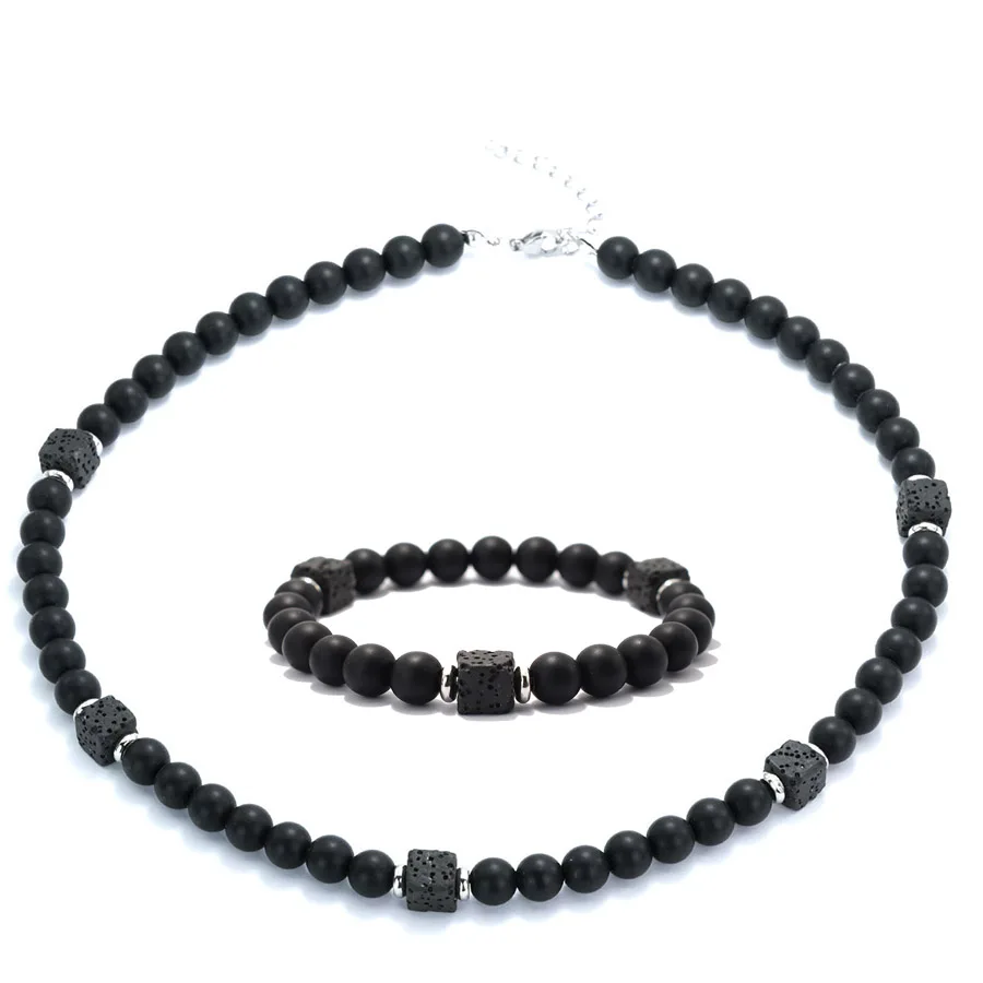 Ensemble de bijoux pour hommes, 2 pièces, Onyx noir, obsidienne, lave, Yoga, méditation, collier de guérison, Braslet, Locomotive, accessoires d'extérieur
