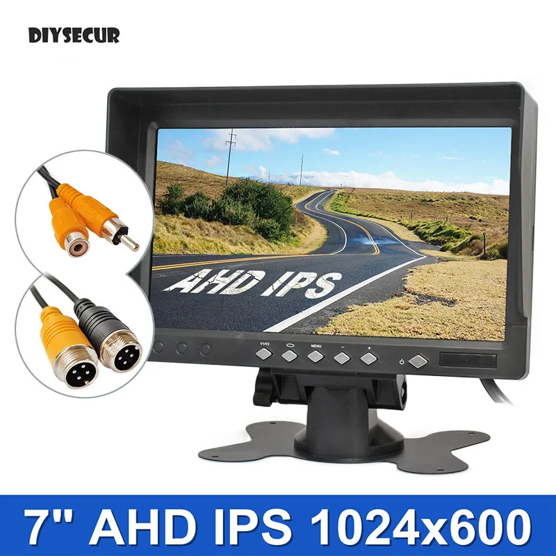 DIYSECUR 1024x600 7inch AHD IPS Rear View Car Monitor Support 1080P AHD CVBS Car Camera with Sun Hood Visor