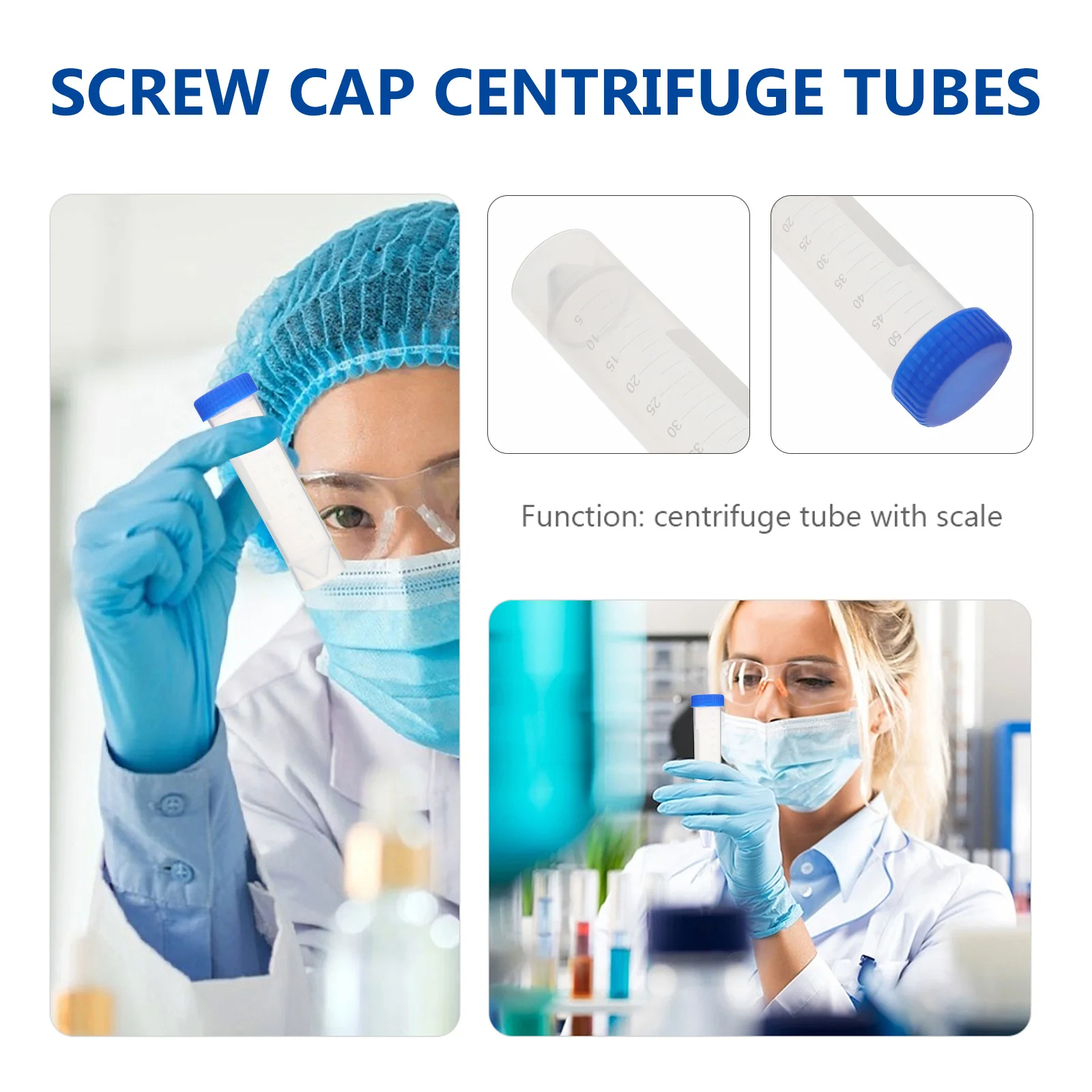 

50pcs Plastic Self-Standing Conical Test Tube For Lab Experiments With Screw Caps Centrifugal Tube Vials Plastic Centrifuge Test