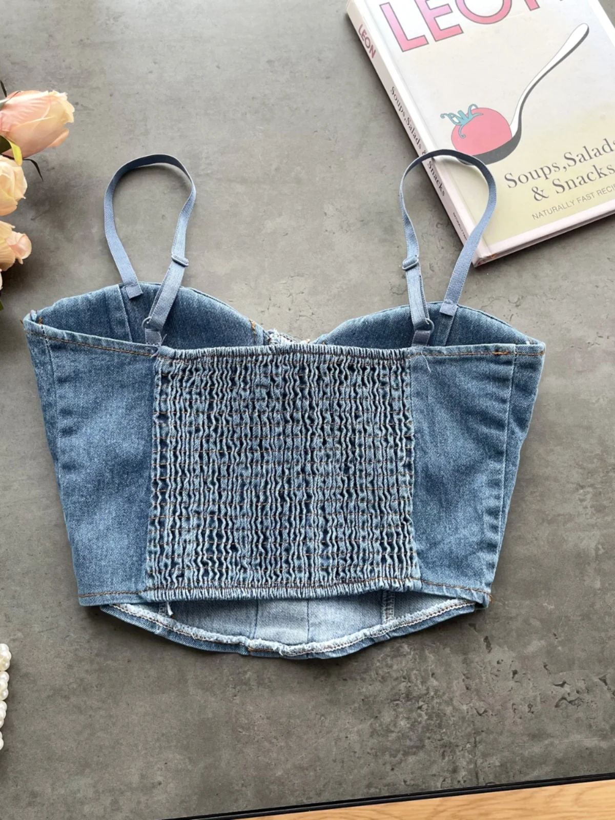 Top de Alças de Jeans Curto Sexy para Mulheres, Ajuste Slim, Estilo Casual de Verão, Sem Costas