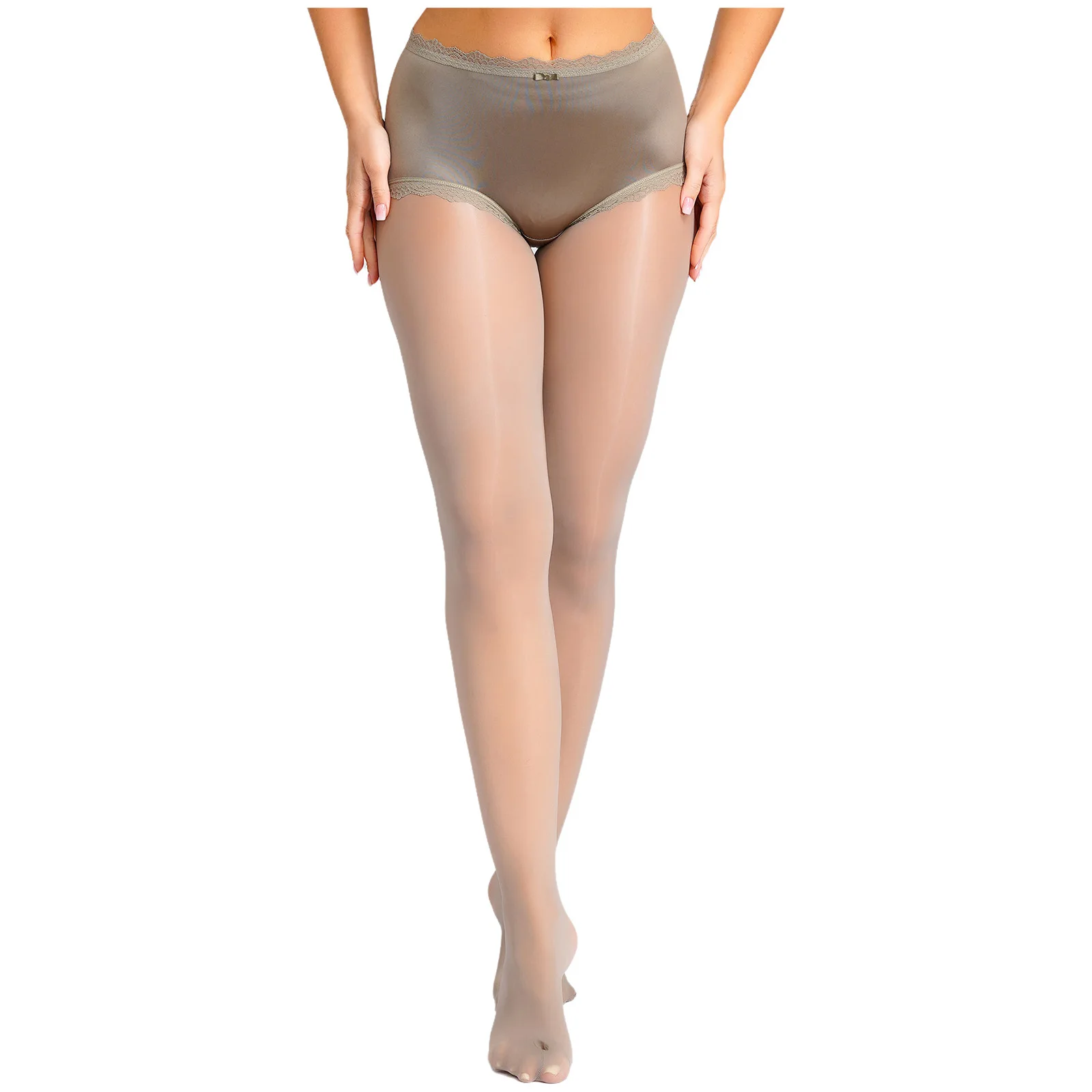 

Women's Glossy Ultra Thin Pantyhose Lingerie Sheer Floral Lace Patchwork at Butts High Waist Tights Leggings Bodystockings
