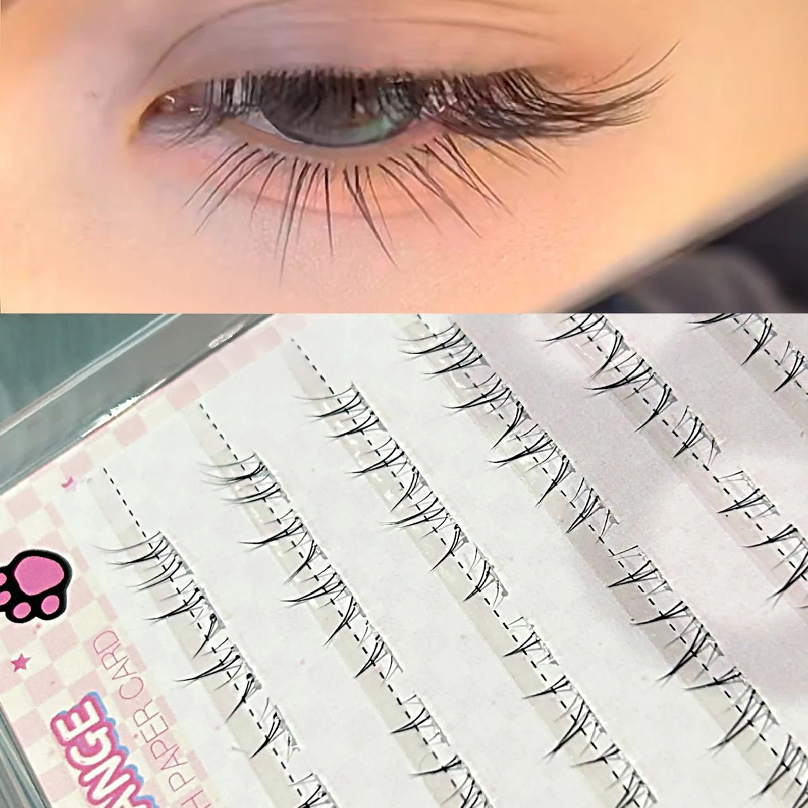 3/6/10 Reihen, dichte, flauschige Katzenaugen, Comic-Fälschungswimpernverlängerung, natürlicher Look, Curling, individuelle Cluster-Falsche Wimpern – Detail 3