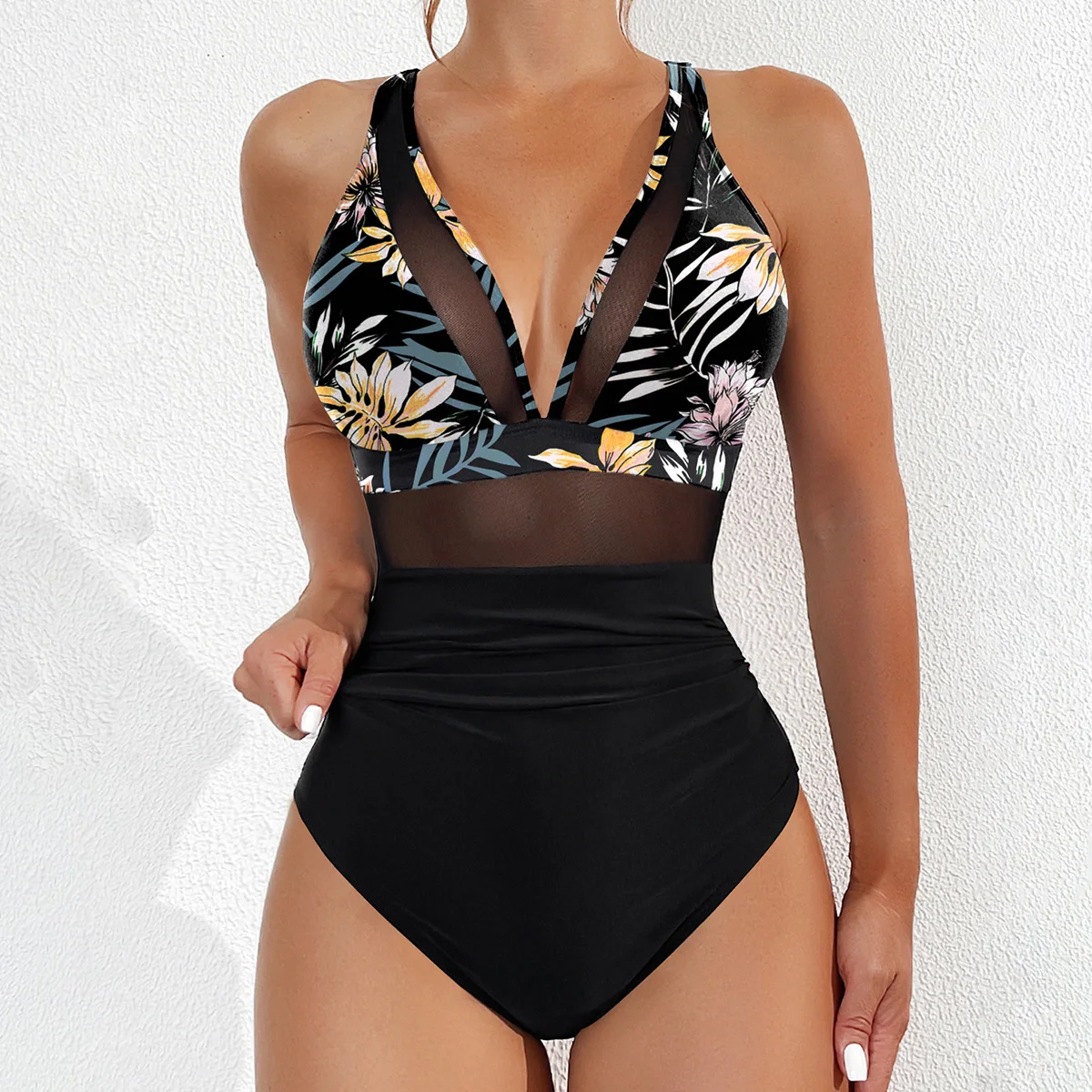 Women Bikini Suit One Piece sexy Leopard Swimwear Push Up graze waist beach wear with triangle pad