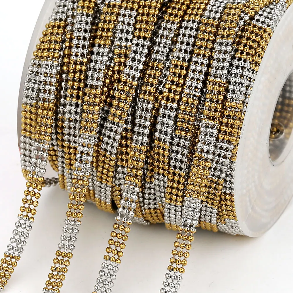 1M Stainless Steel Chains 2 3 4 Row Flat Multi Row Ball Bead Chain Link Roll for Jewelry Making DIY Necklace Supplies Wholesale
