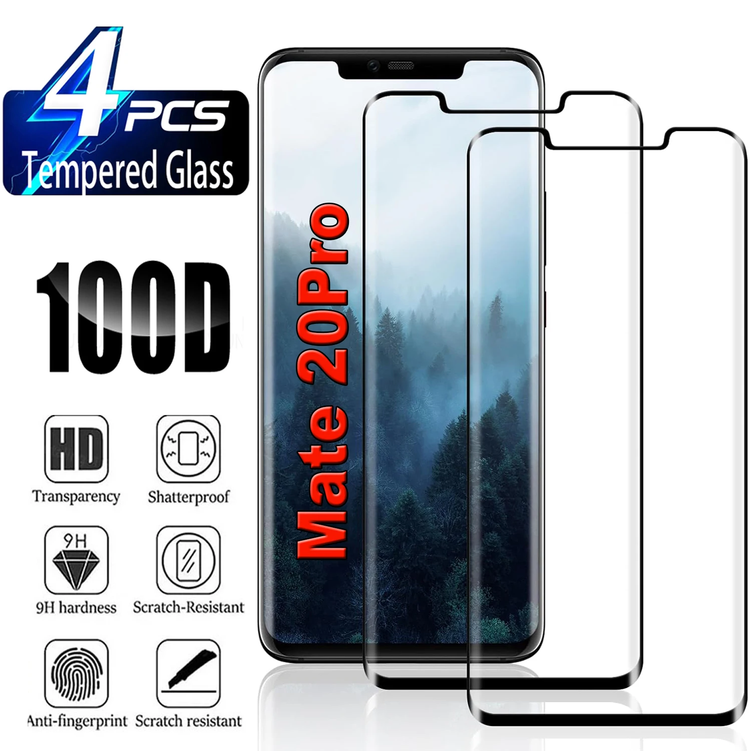 

2/4Pcs HD Tempered Glass For Huawei Mate 20 Pro 3D Curved Screen Protector