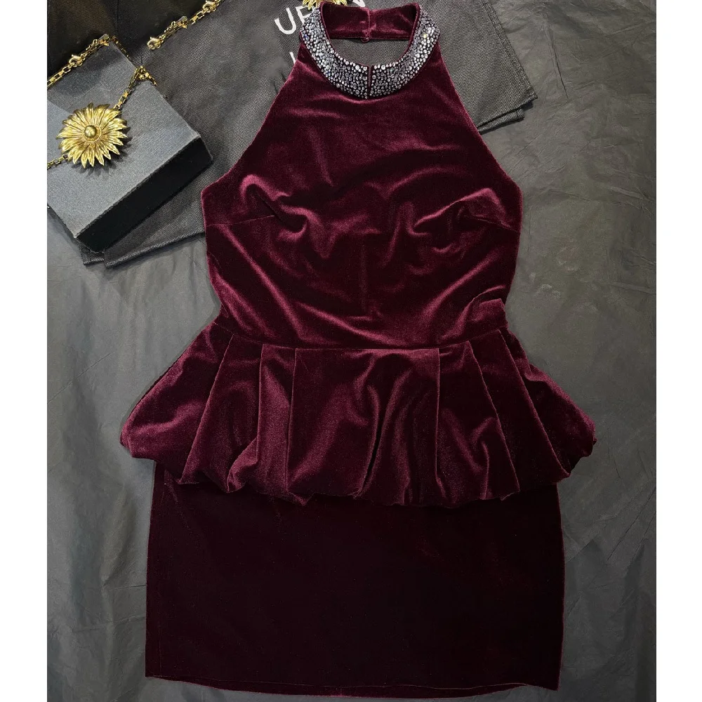 

2025 Women's Top Vest, Velvet, Rhinestone, Corset, Ruffles, Sexy, Women's T-shirt, Y2K New, High-Quality, Party Pullover bra