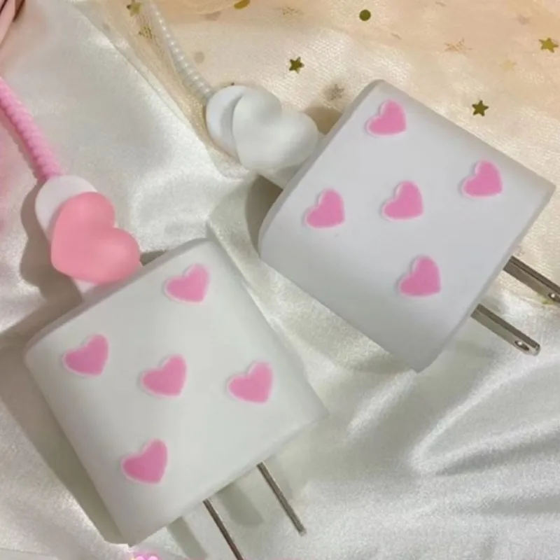 Pink Heart For Apple 12 Data Cable Protection Case 13Mini Charger 18W/20W  for iPhone 11/14/15 Promax Charging Cable Cover