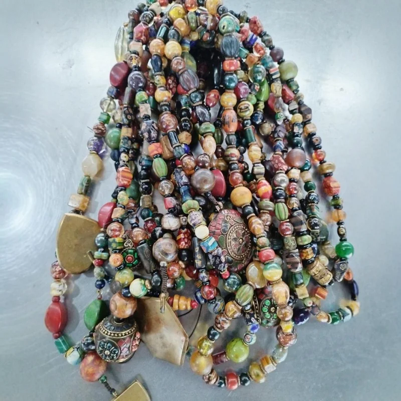 Tibetan Area Backflow Old Pulp Glaze Agate Duobao Necklace Sweater Chain Accessories Ornament
