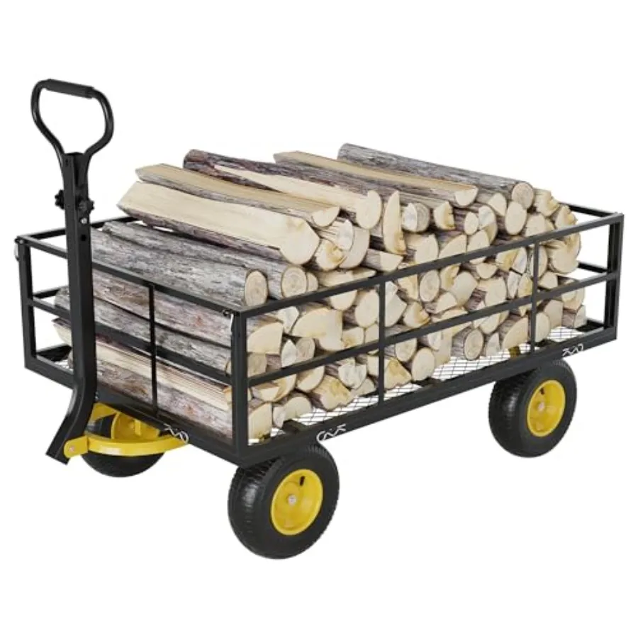 3-in-1 Heavy-Duty Steel Garden Cart, s Garden Wagon, with 13 Inch All-Terrain Tires and Removable Mesh Side Panels, 180° Rotati