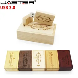 JASTER USB 3.0 1PCS Free Logo Wooden USB Flash Drive USB Box Pendrive 4GB 16GB 32GB 64GB Custom Logo Photography Wedding Gift