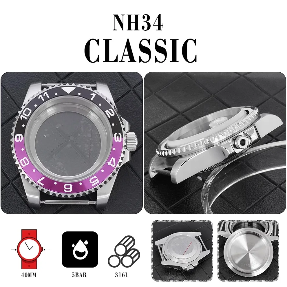 Modified watch accessories: stainless steel, water ghost, transparent bottom case, ring mouth, sapphire flat glass, suitable for