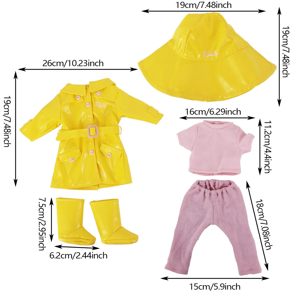 Yellow Trench Coat Raincoat  for 14.5inch Wellie Wisher&32-34cm Paola Reina Doll Clothes Accessories Hat Umbrella Shoes,Toy Gift