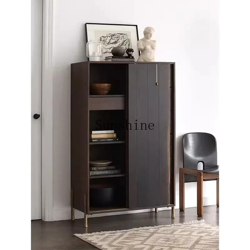 

Nordic solid wood multi-functional living room locker floor drawer storage sliding door retro