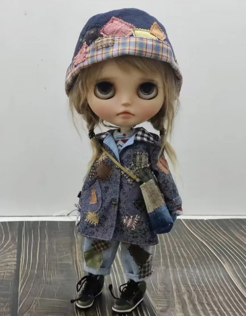 2024 Wandering Style vintage 5pcs Blythe  Hat, coat, top, pants, bag 1/6 30cm(Fit for azone,Pullip,Ob22/24/26, Licca)