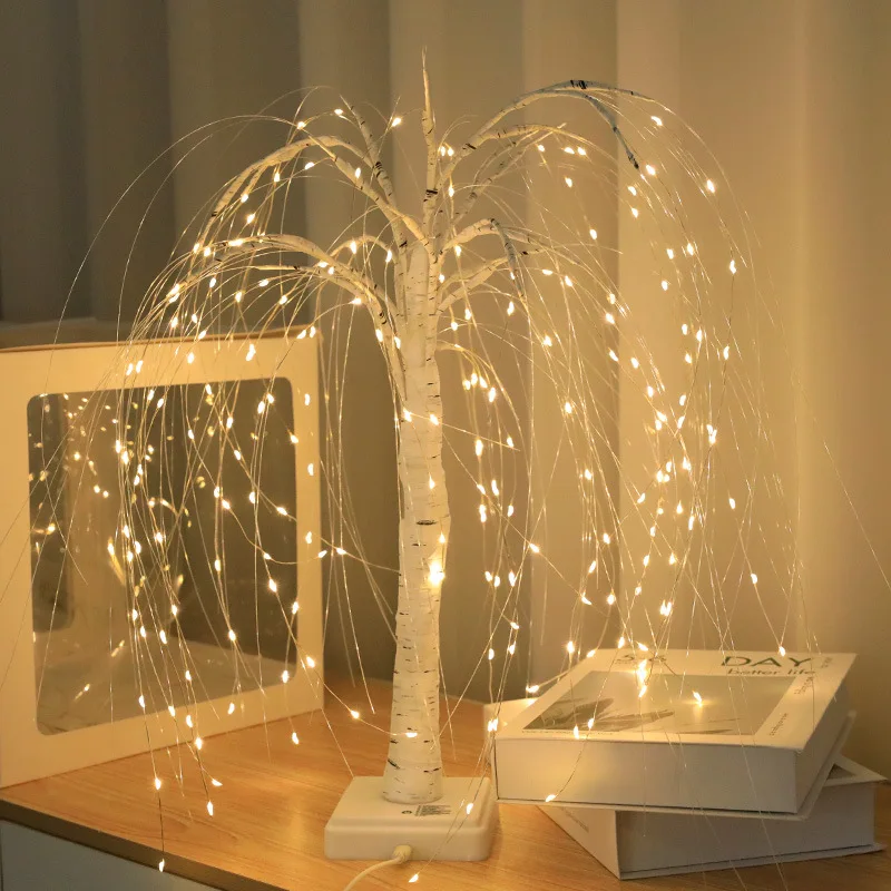 Led Luminous Atmosphere Light Simulation Birch Tree  Scene Layout Iridescent Copper Wire Light Decoration Night Light