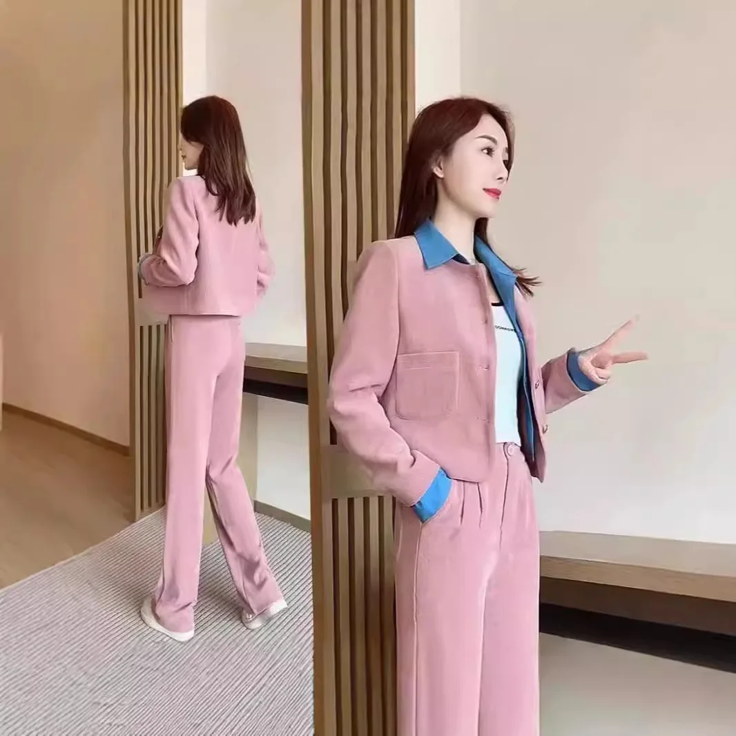 Leisure suit women's spring new style western-style age reducing two-piece set top  wide leg pants two-piece set
