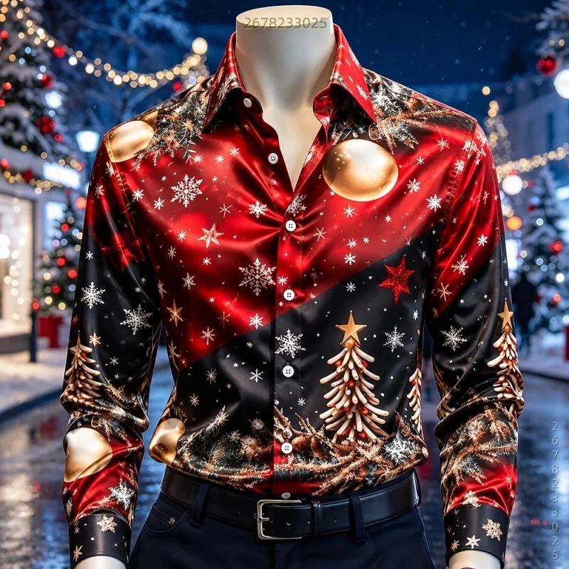 Men's Christmas Tree & Snowflake Shirt — product detail 2