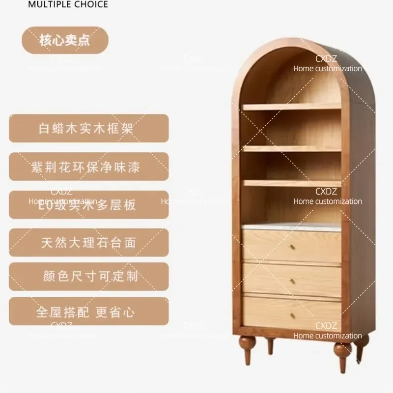 American Solid Wood Bookcase Retro Side Cabinet European Wine Display Cabinet French Living Room Locker Bookshelf