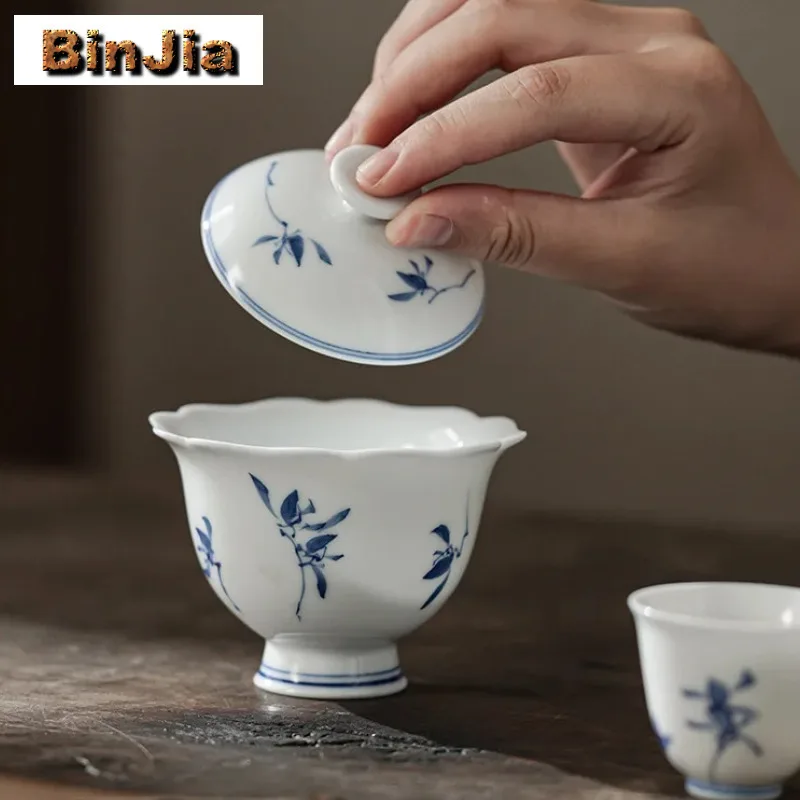 100 مللي رسمت باليد فراشة السحلية غايوان البتلة عالية القدم الشاي تورين صانع غطاء السلطانية الصينية الكونغ فو لوازم اكسسوارات