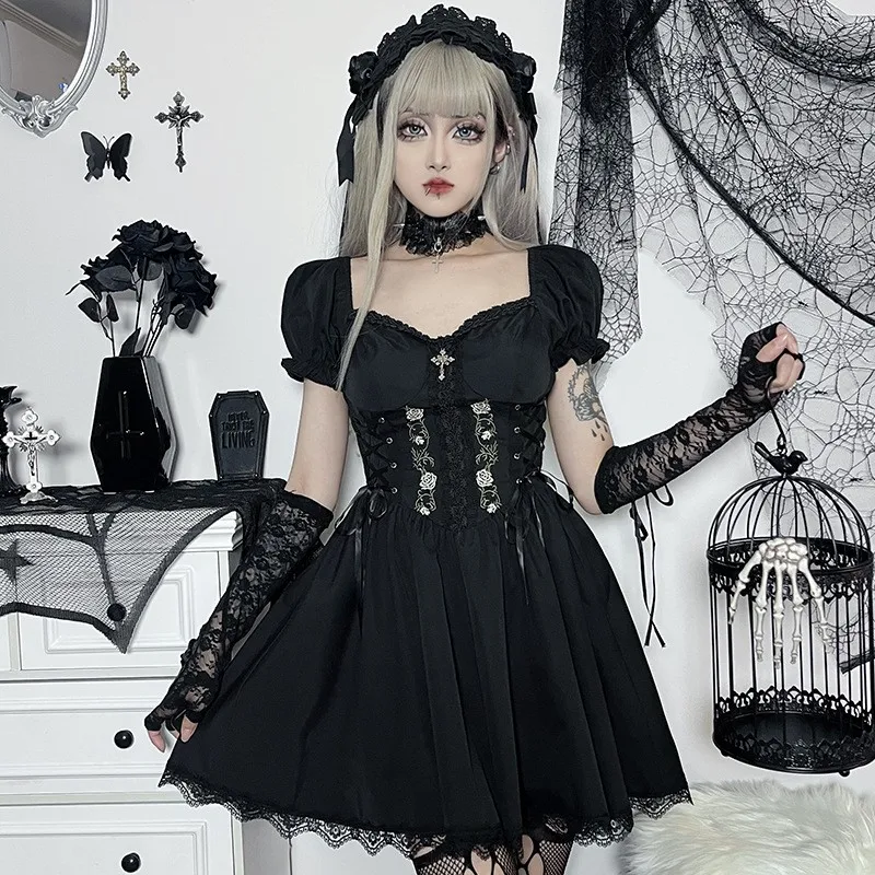 

Dark Gothic Halloween Dress Lace Design Slimming Waist Sweet And Spicy Girl Style High-End Feelings Women's Fashion Dress