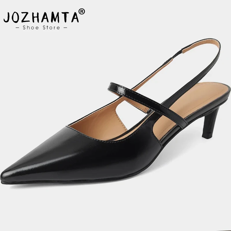 JOZHAMTA Size 34-39 Slingback Sandals For Women Real Leather Kitten High Heels Shoes Summer 2025 Pointy Sexy Party Sandalias